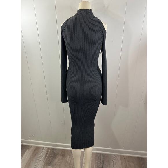 ASTR the Label Cold Shoulder Mock Neck Midi Sweater Dress in Charcoal Size XS - Picture 6 of 7